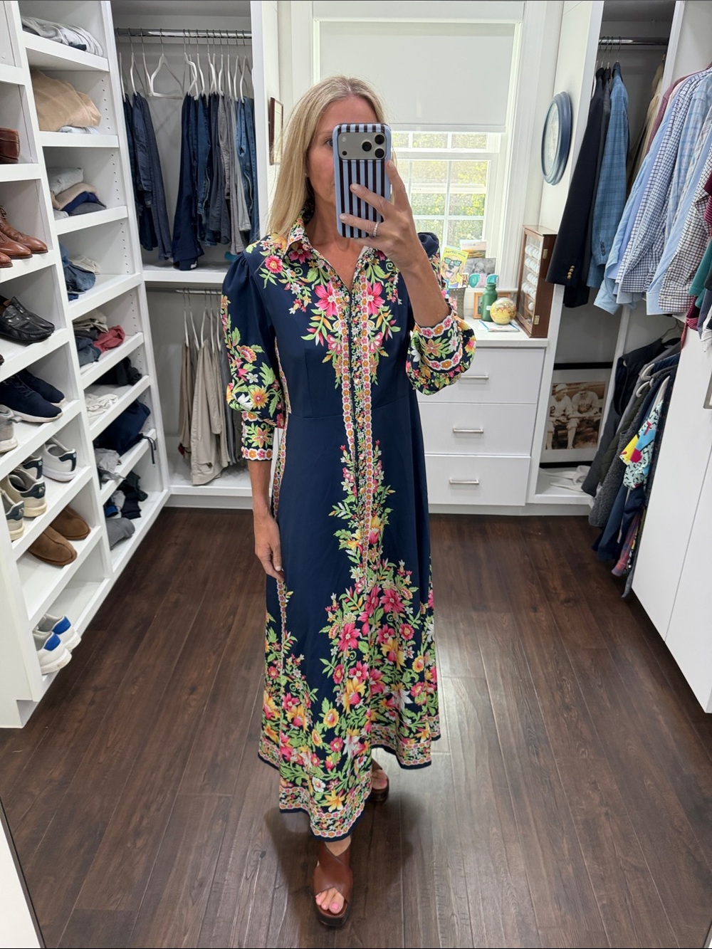 Amazon Floral Embroidered Navy Maxi Dress S